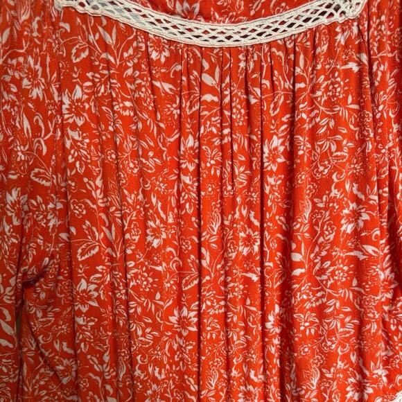 Free People Talk About It Tunic Top Bell Sleeves Orange Floral Size Medium - Picture 6 of 12